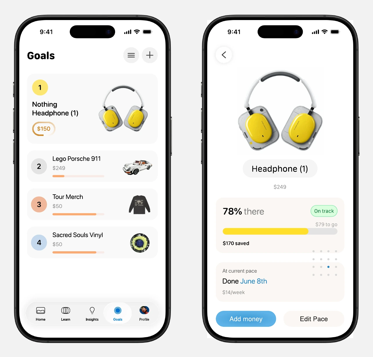 Buckaroo savings wishlist and a headphone goal with weekly saving pace