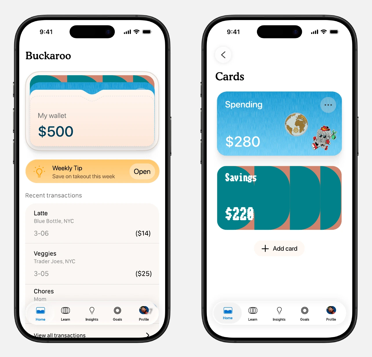Buckaroo wallet and customizable spending and savings cards