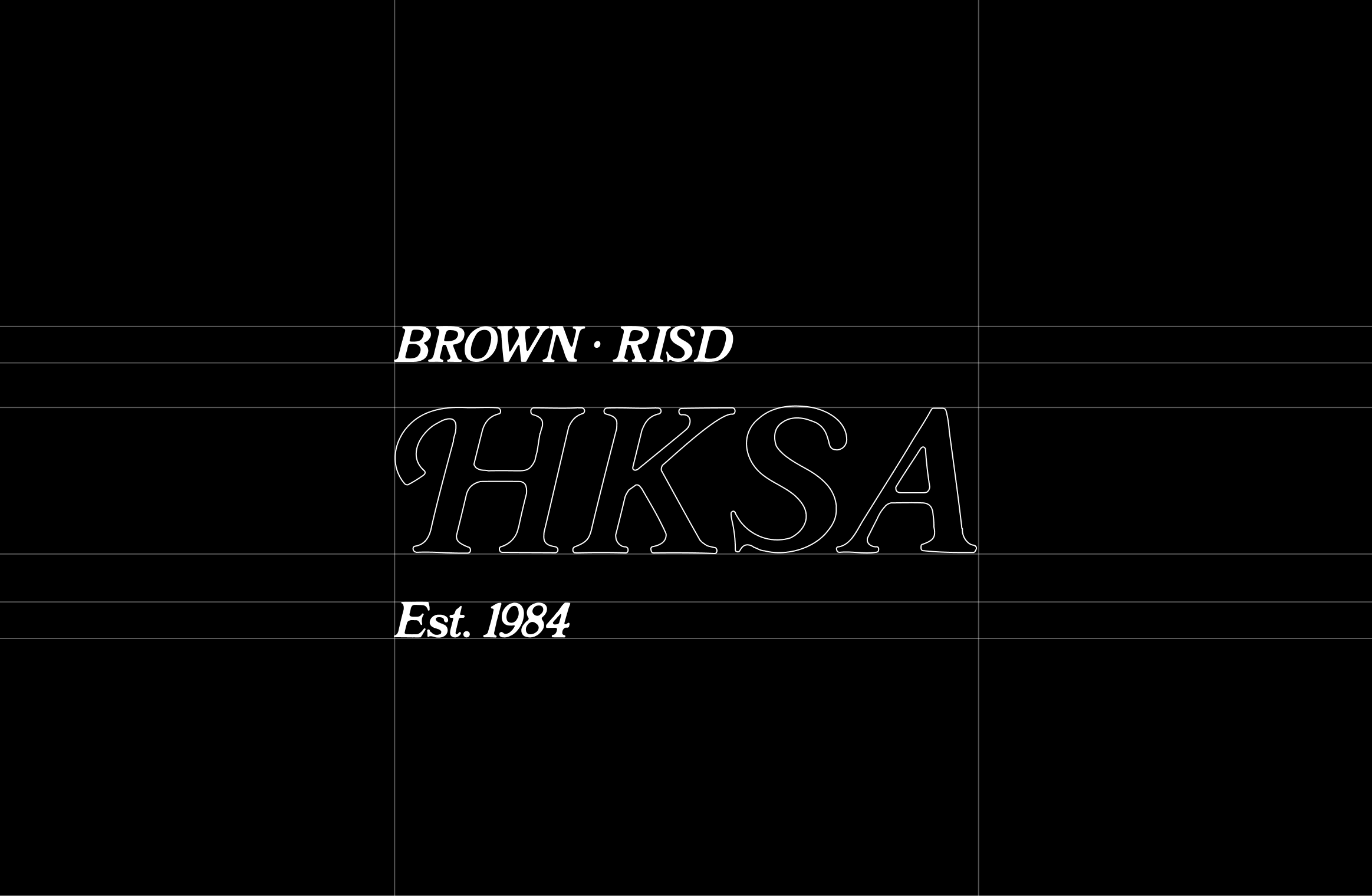 Brown–RISD HKSA outlined wordmark and Est. 1984 with logo alignment guides on black