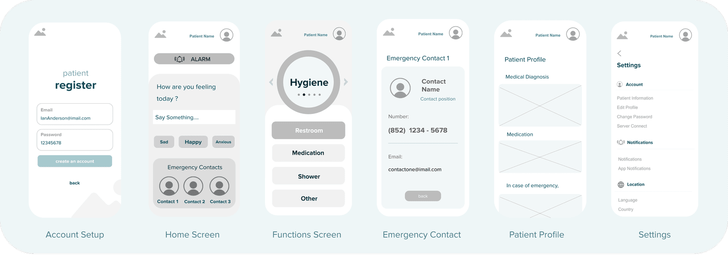 Wireframes for TapSpeech’s core interfaces