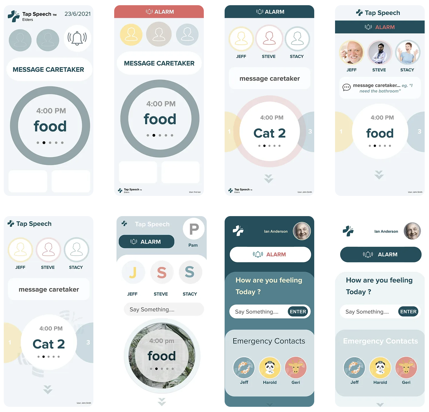 Successive TapSpeech home screen designs